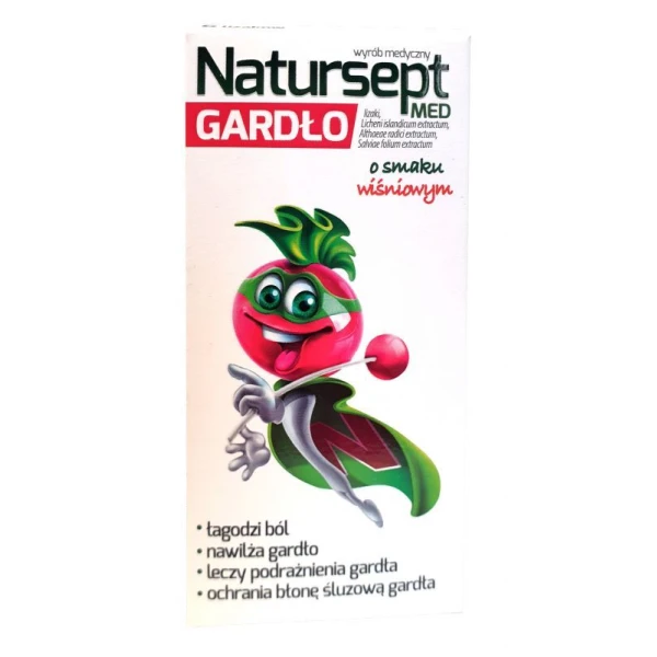 Natursept Med Gardło, lizaki o smaku wiśniowym, po 3 roku życia, 6 sztuk