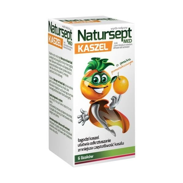 Natursept Med Kaszel, lizaki o smaku pomarańczowym, po 3 roku życia, 6 sztuk