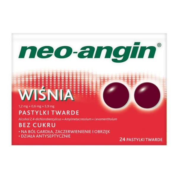 Neo-Angin Wiśnia (1,2mg+0,6mg+5,9mg), 24 pastylki do ssania