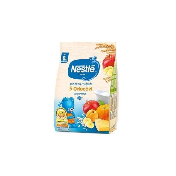 Nestle, kaszka mleczno-ryżowa, 5 owoców, po 9 miesiącu, 230g
