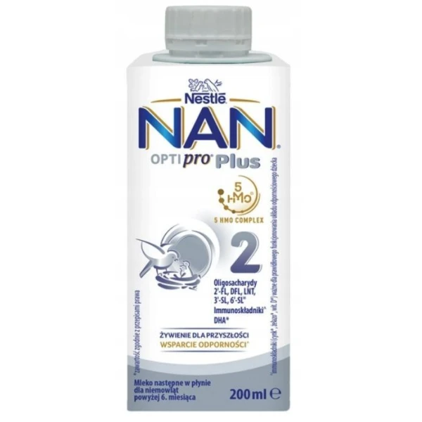 Nestle Nan Optipro Plus 2 HM-O5, mleko modyfikowane, po 6 miesiącu, płyn, 200ml