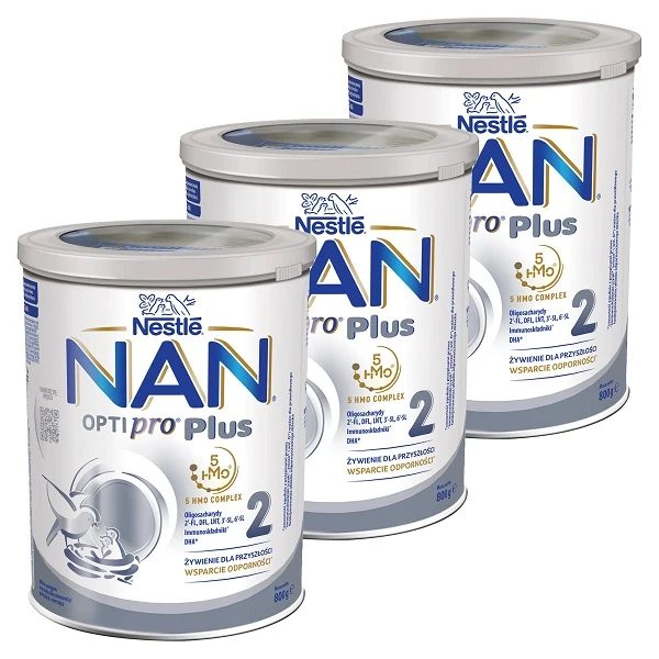 Nestle Nan Optipro Plus 2 HM-O5, mleko modyfikowane, po 6 miesiącu życia, trzypak (3x800g)