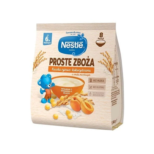 [DATA - 2026-11-30] Nestle, Proste Zboża, kaszka ryżowo-kukurydziana, smak morelowy, po 6 miesiącu, 144g