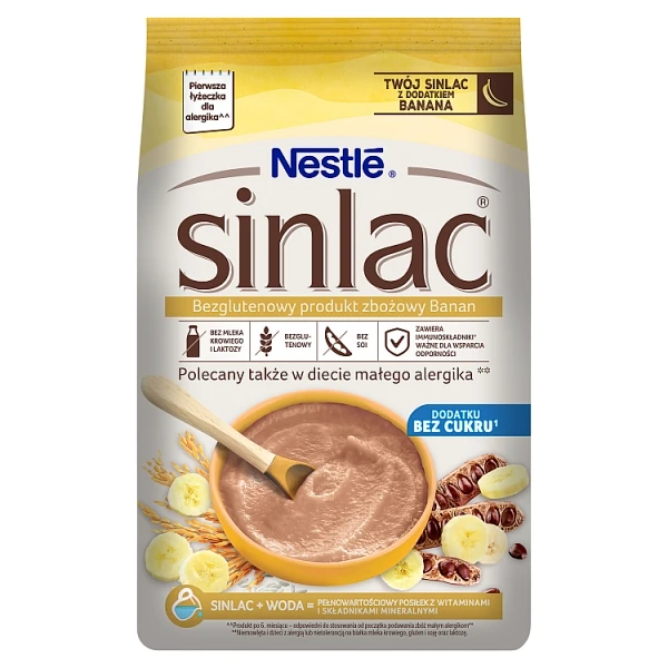 Nestle Sinlac, bezglutenowy produkt zbożowy, z dodatkiem banana, po 6 miesiącu życia, 300g