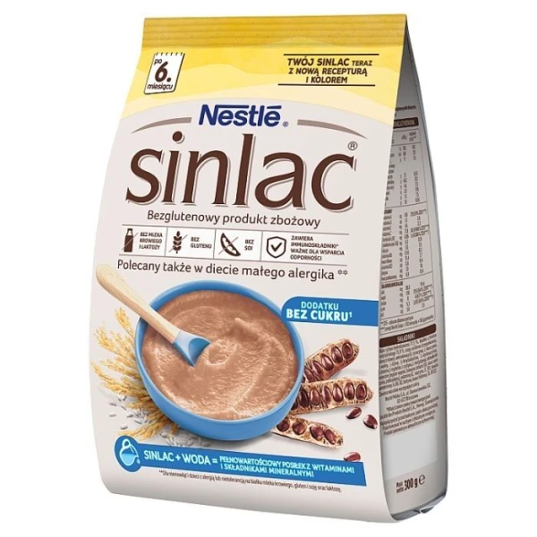 Nestle Sinlac, bezglutenowy produkt zbożowy, bez cukru, po 6 miesiącu życia, 300g