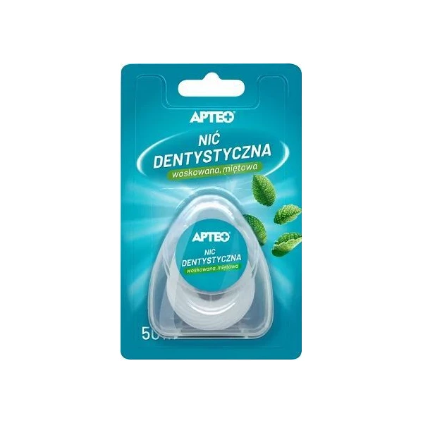 Nić dentystyczna, Apteo, woskowana, miętowa, 50m
