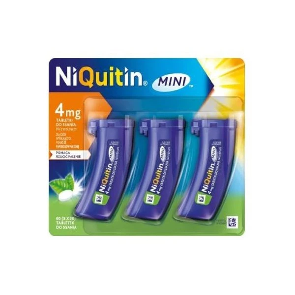 NiQuitin Mini 4mg, dla osób wypalających ponad 20 papierosów dziennie, 60 tabletek do ssania