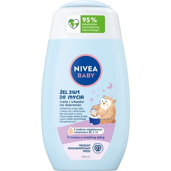 [DATA - 2026-10-07] Nivea Baby, żel 2w1, do mycia ciała i włosów na dobranoc, od urodzenia, 200ml