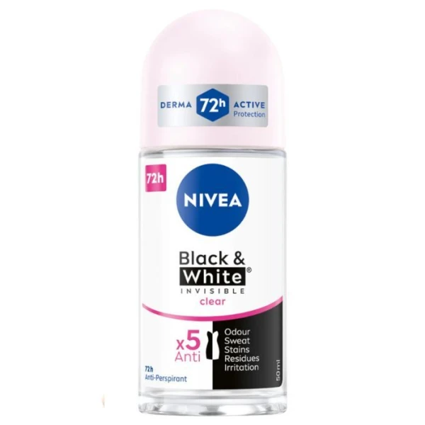 Nivea Black & White Invisible, antyperspirant roll-on, 72h, Clear, 50ml