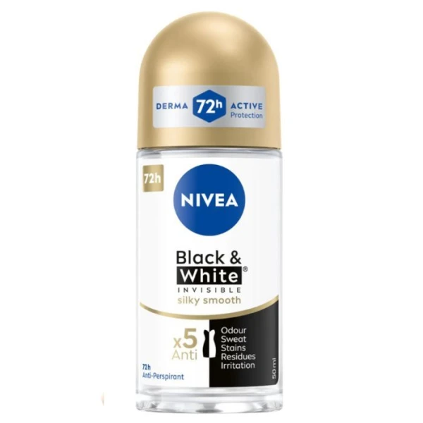 Nivea Black & White Invisible, antyperspirant roll-on, 72h, Silky Smooth, 50ml