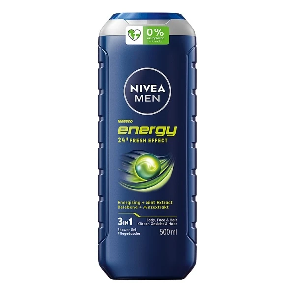 Nivea Men, żel pod prysznic 3w1 do twarzy, ciała i włosów, Energy, 500ml