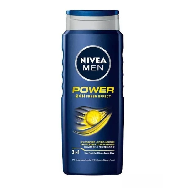 Nivea Men Power 24h Fresh Effect, żel pod prysznic 3w1, zapach cytrusowy, 500ml