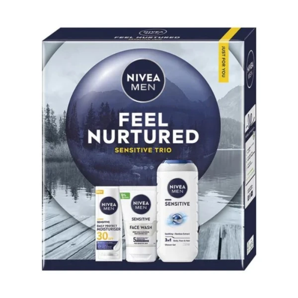 Nivea Men Sensitive, żel pod prysznic 3w1, 250ml + krem do twarzy, SPF 30, 50ml + żel do mycia twarzy, 100ml