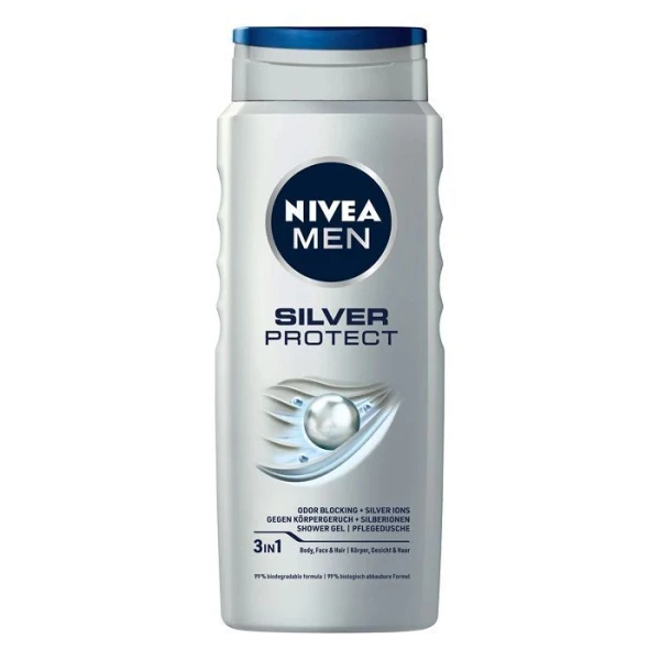 Nivea Men Silver Protect, żel pod prysznic 3w1, z jonami srebra, 500ml