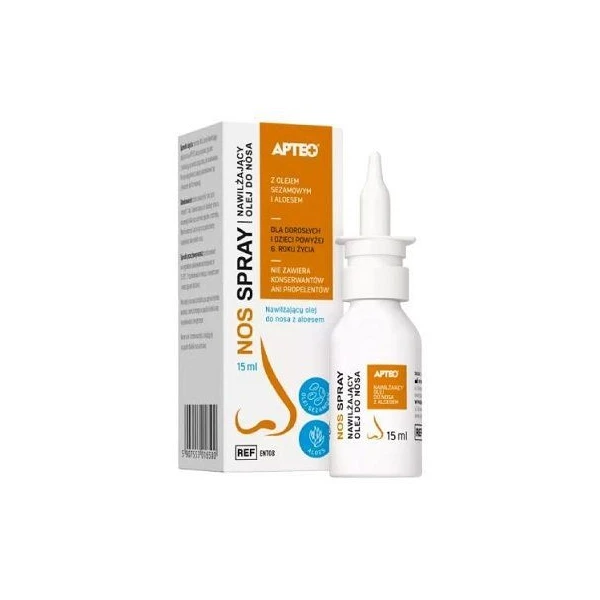 Nos spray, Apteo, nawilżający olej do nosa, dla dorosłych i dzieci po 6 roku życia, 15ml