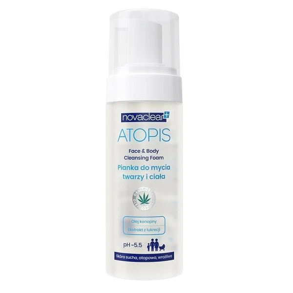 Novaclear Atopis, pianka do mycia twarzy i ciała, skóra sucha, atopowa i wrażliwa, 150ml