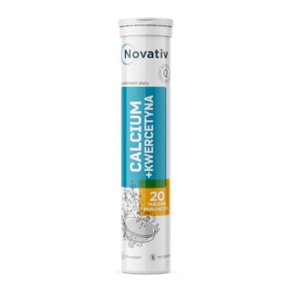 Novativ, Calcium + Kwercetyna, smak cytrynowy, 20 tabletek musujących