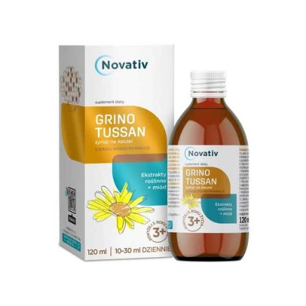 Novativ, Grinotussan, syrop na kaszel, smak mango-marakuja, 120ml