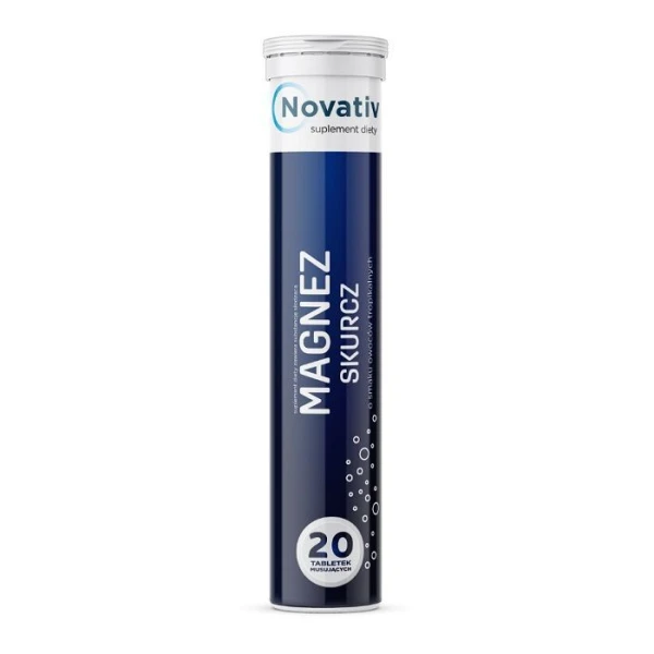 Novativ, Magnez Skurcz, smak owoców tropikalnych, 20 tabletek musujących