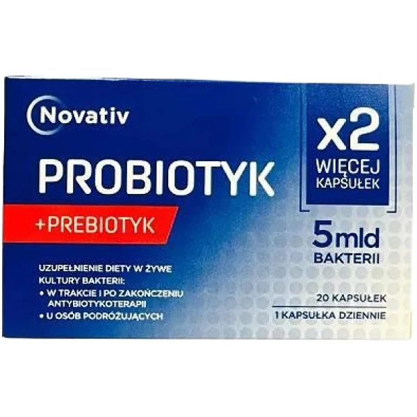 Novativ, Probiotyk + Prebiotyk, 20 kapsułek