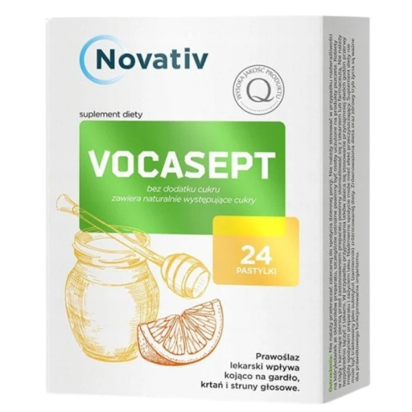 Novativ, Vocasept, bez cukru, 24 pastylki do ssania