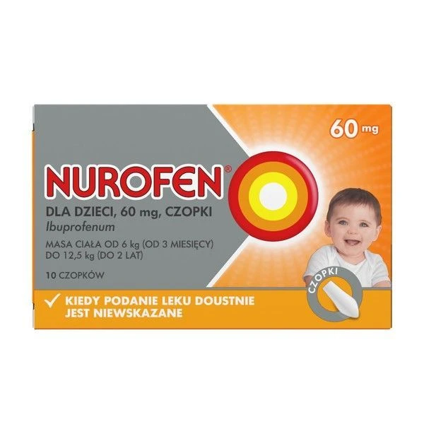 Nurofen 60mg, czopki dla dzieci po 3miesiącu życia, 10 czopków