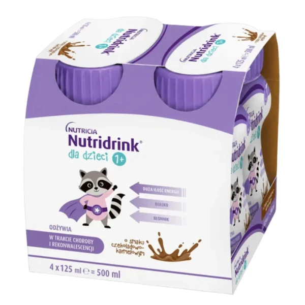 Nutridrink dla dzieci 1+, produkt odżywczy, smak czekoladowo-karmelowy, płyn, po 1 roku życia, 4x125ml