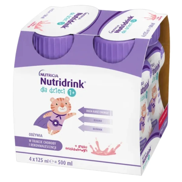 Nutridrink dla dzieci 1+, produkt odżywczy, smak truskawkowy, płyn, po 1 roku życia, 4x125ml