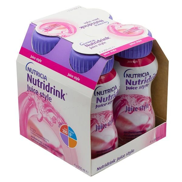 Nutridrink Juice Style, produkt odżywczy wysokoenergetyczny, smak truskawkowy, płyn, 4x200ml