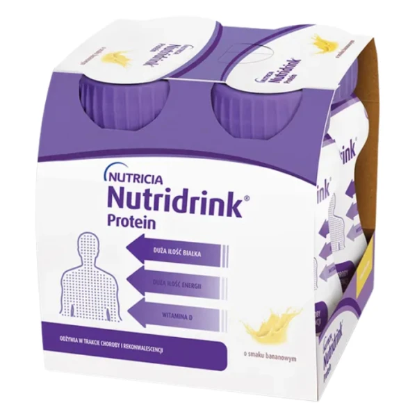 Nutridrink Protein, produkt odżywczy wysokobiałkowy, smak bananowy, płyn, 4x125ml