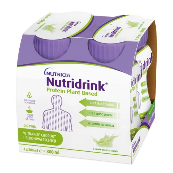 Nutridrink Protein Plant Based, produkt odżywczy wysokobiałkowy, smak groszek z miętą, płyn, 4x200ml