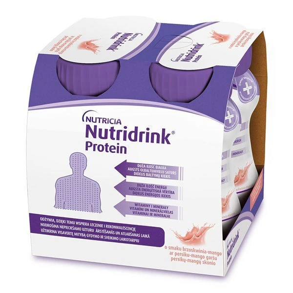 Nutridrink Protein, produkt odżywczy wysokobiałkowy, smak brzoskwinia-mango, płyn, 4x125ml