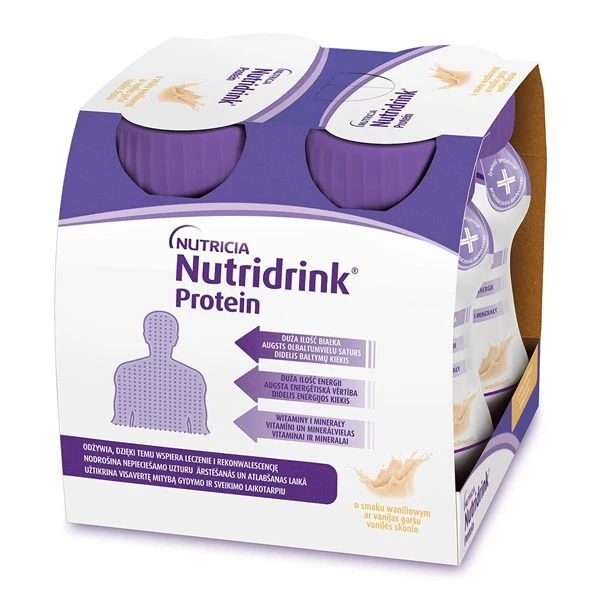 Nutridrink Protein, produkt odżywczy wysokobiałkowy, smak waniliowy, płyn, 4x125ml