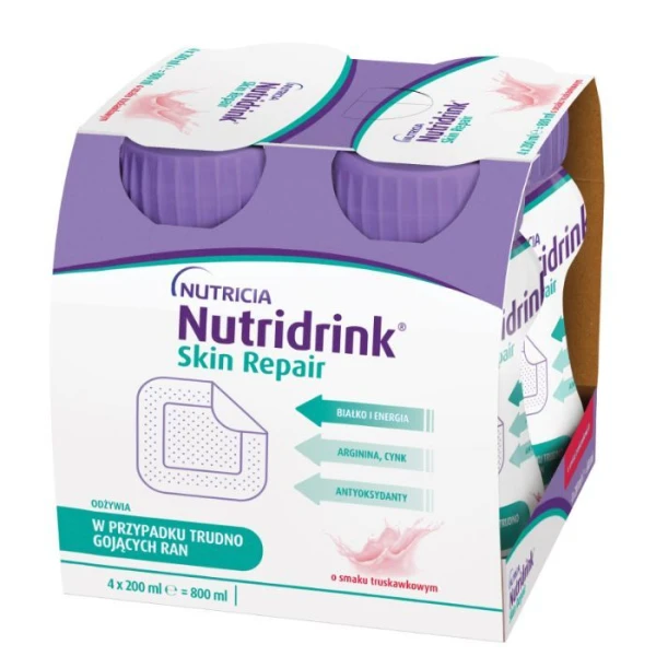 [DATA - 2026-11-03] Nutridrink Skin Repair, produkt odżywczy wysokoenergetyczny, smak truskawkowy, płyn, 4x200ml