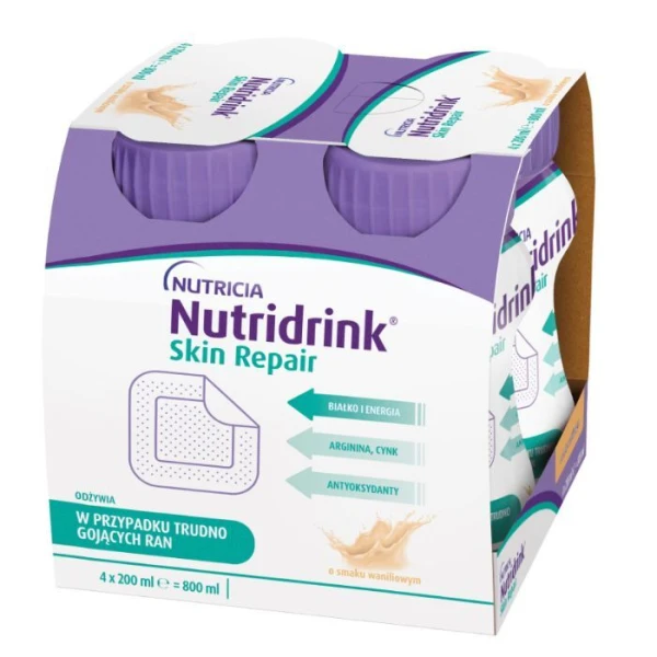 [DATA - 2026-10-18] Nutridrink Skin Repair, produkt odżywczy wysokoenergetyczny, smak waniliowy, płyn, 4x200ml