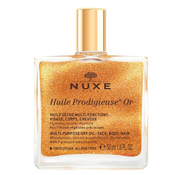 Nuxe Huile Prodigieuse Or, suchy olejek ze złotymi drobinkami do ciała, twarzy i włosów, 50ml