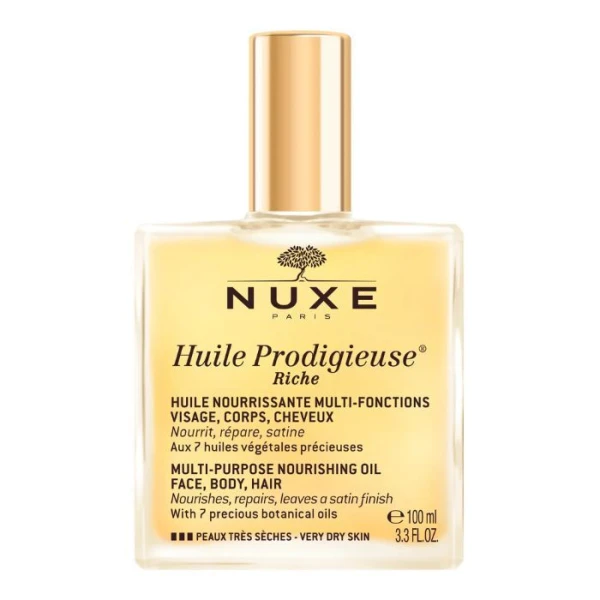 Nuxe Huile Prodigieuse Riche, intensywnie odżywiający olejek w sprayu do twarzy, ciała i włosów, 100ml