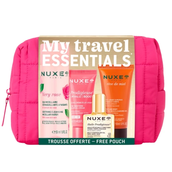 Nuxe, Very Rose woda micelarna, 50ml + Prodigieuse, krem-żel, 15ml + Huile Prodigieuse, suchy olejek, 10ml + Reve de Miel, bogaty żel do mycia, 30ml