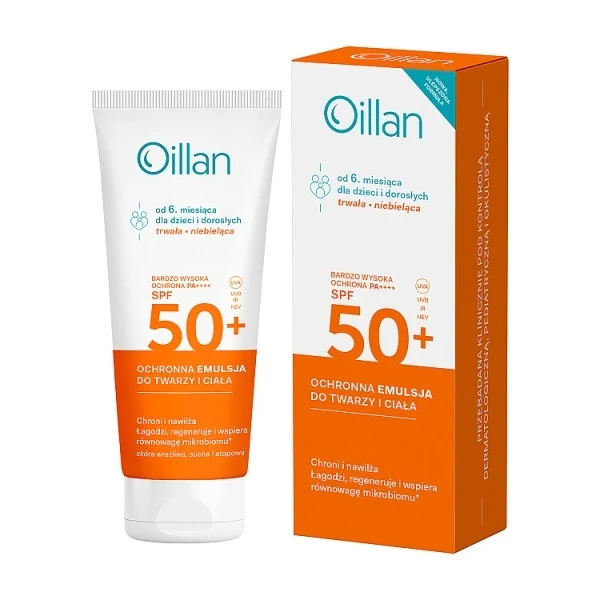 Oillan Sun, ochronna emulsja przeciwsłoneczna do twarzy i ciała SPF50+, do skóry wrażliwej, 100ml