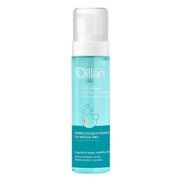 Oillan Avena Oil Active, nawilżająca pianka do mycia twarzy, ciała i włosów, dla dorosłych i dzieci od 1 dnia życia, 200ml