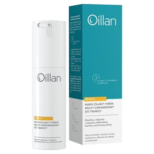 Oillan Repair, krem nawilżający multi-ceramidowy do twarzy dla skóry wrażliwej i bardzo suchej, 50ml