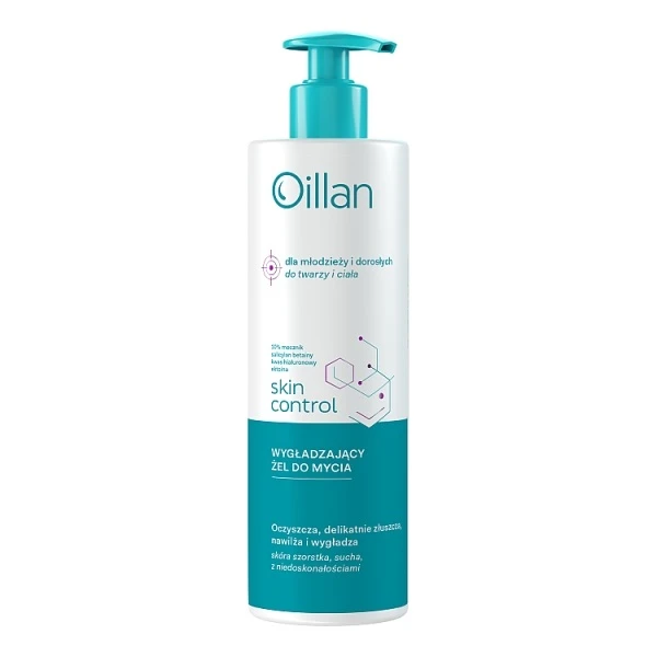 Oillan Skin Control, wygładzający żel do mycia ciała i twarzy, skóra szorstka, sucha, z niedoskonałościami, 400ml