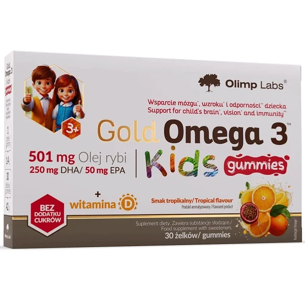 Olimp Labs, Gold Omega 3 Kids, żelki, smak tropikalny, po 3 roku życia, 30 sztuk
