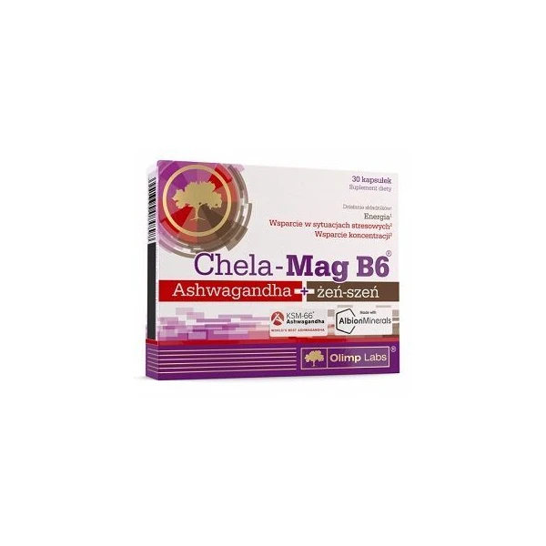 Olimp Labs, Chela-Mag B6, Ashwagandha + żeń-szeń, 30 kapsułek