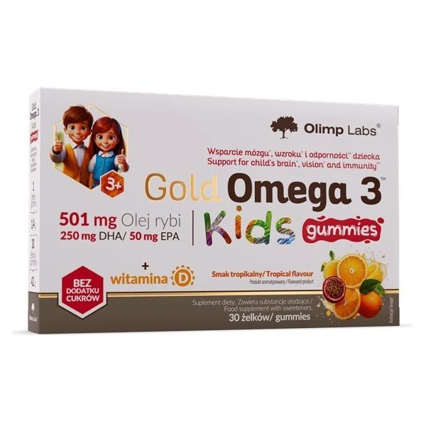 Olimp Labs, Gold Omega 3 Kids, żelki, smak tropikalny, po 3 roku życia, 30 sztuk
