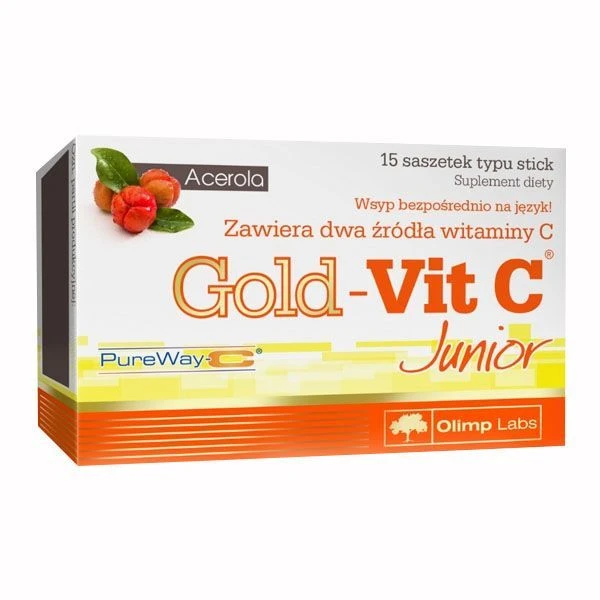 Olimp Labs, Gold-Vit C Junior, proszek, smak malinowy, 15 saszetek