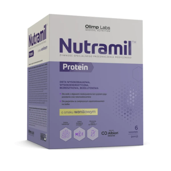 Olimp Nutramil Complex Protein, preparat odżywczy, smak waniliowy, 72g x 6 saszetek