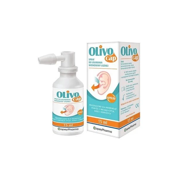 Olivocap, spray do usuwania woskowiny usznej, dla dorosłych, dzieci i niemowląt od 3 miesiąca życia, 15ml