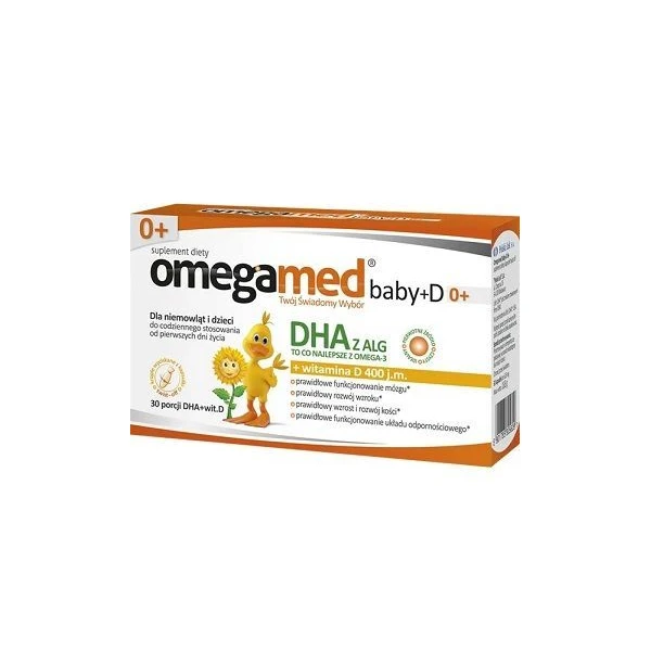 Omegamed baby + D, witamina D 400 j.m. + DHA, od urodzenia, 30 kapsułek twist-off