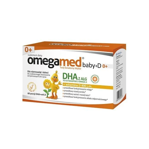 Omegamed baby + D, witamina D 400 j.m. + DHA, od urodzenia, 60 kapsułek twist-off